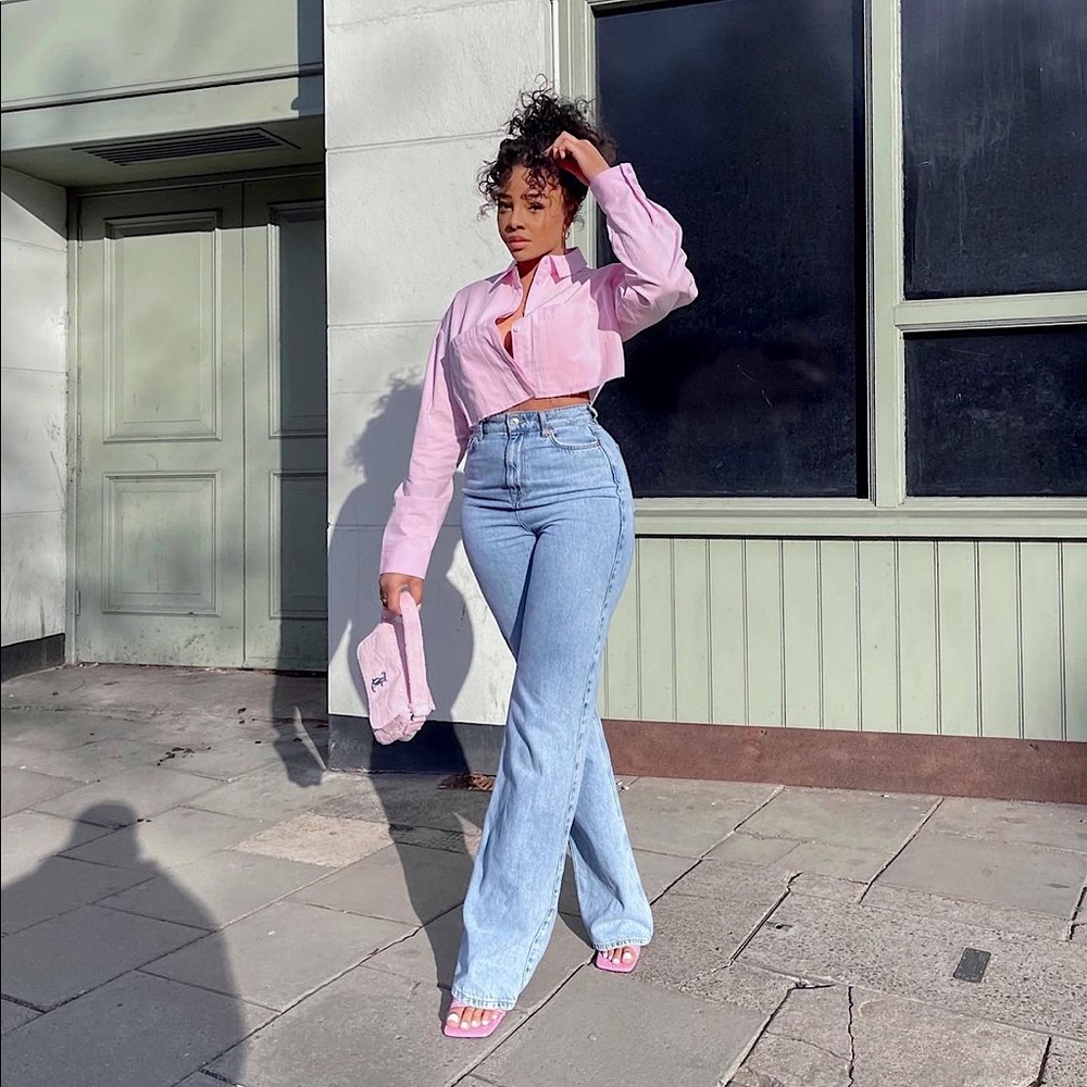 Zara Frayed Hem Cropped Poplin Shirt in light pink